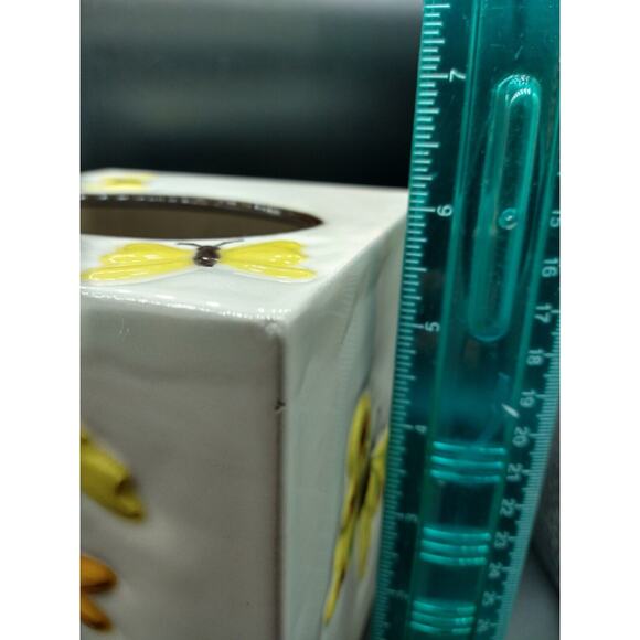 Vintage Ceramic 4 Piece Bathroom Vanity Set Butterfly Daisy Yellow Orange 1980's - Picture 16 of 16